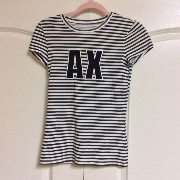 NWT Armani Exchange AX Navy Blue White Stripe Logo Tackle Twill Fitted Shirt XS - Picture 1 of 3